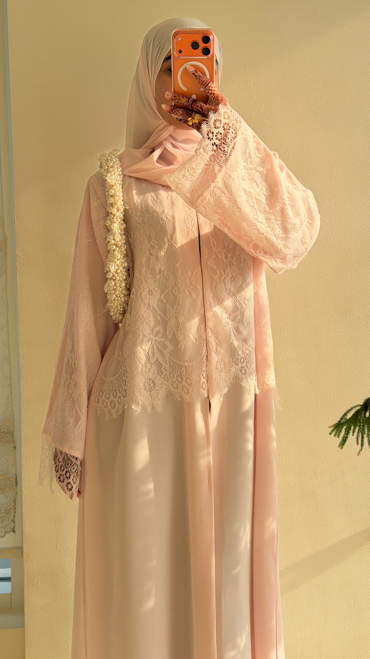 The Rosa Lace Abaya — Baby Pink
