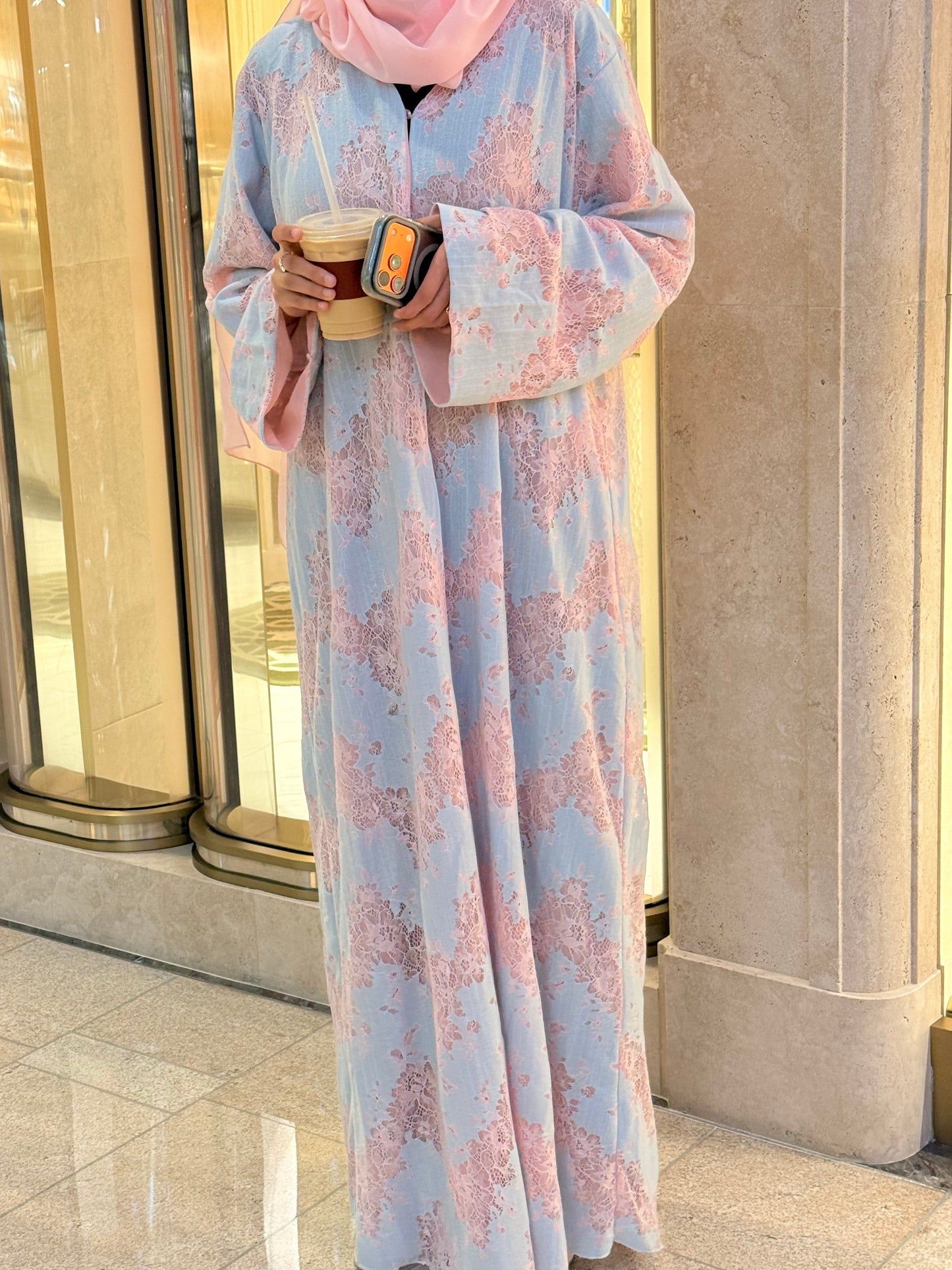 ‘Shaikha’ Pink Full Dentelle Abaya