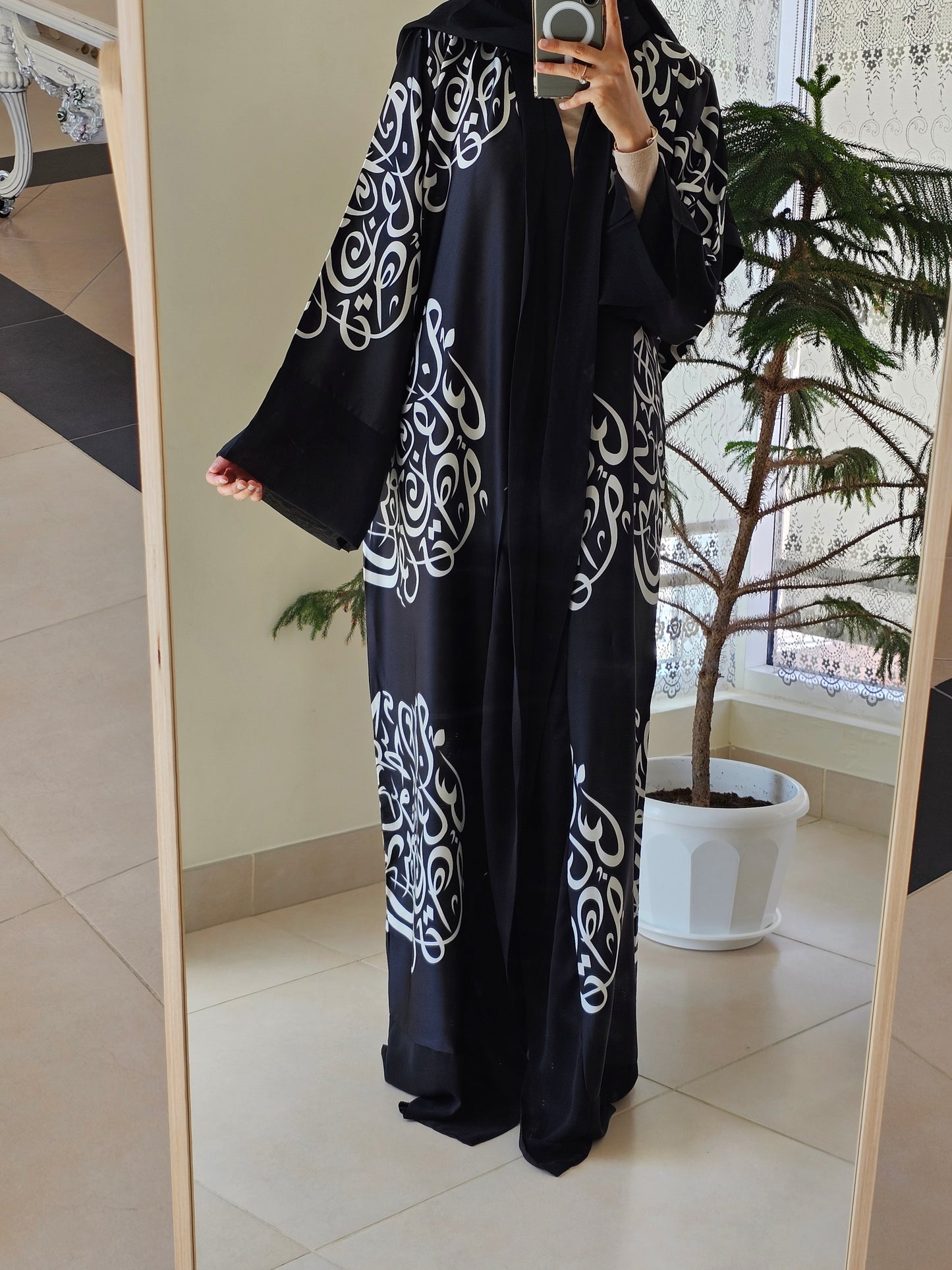 Arabic Font Silk Satin Kimono