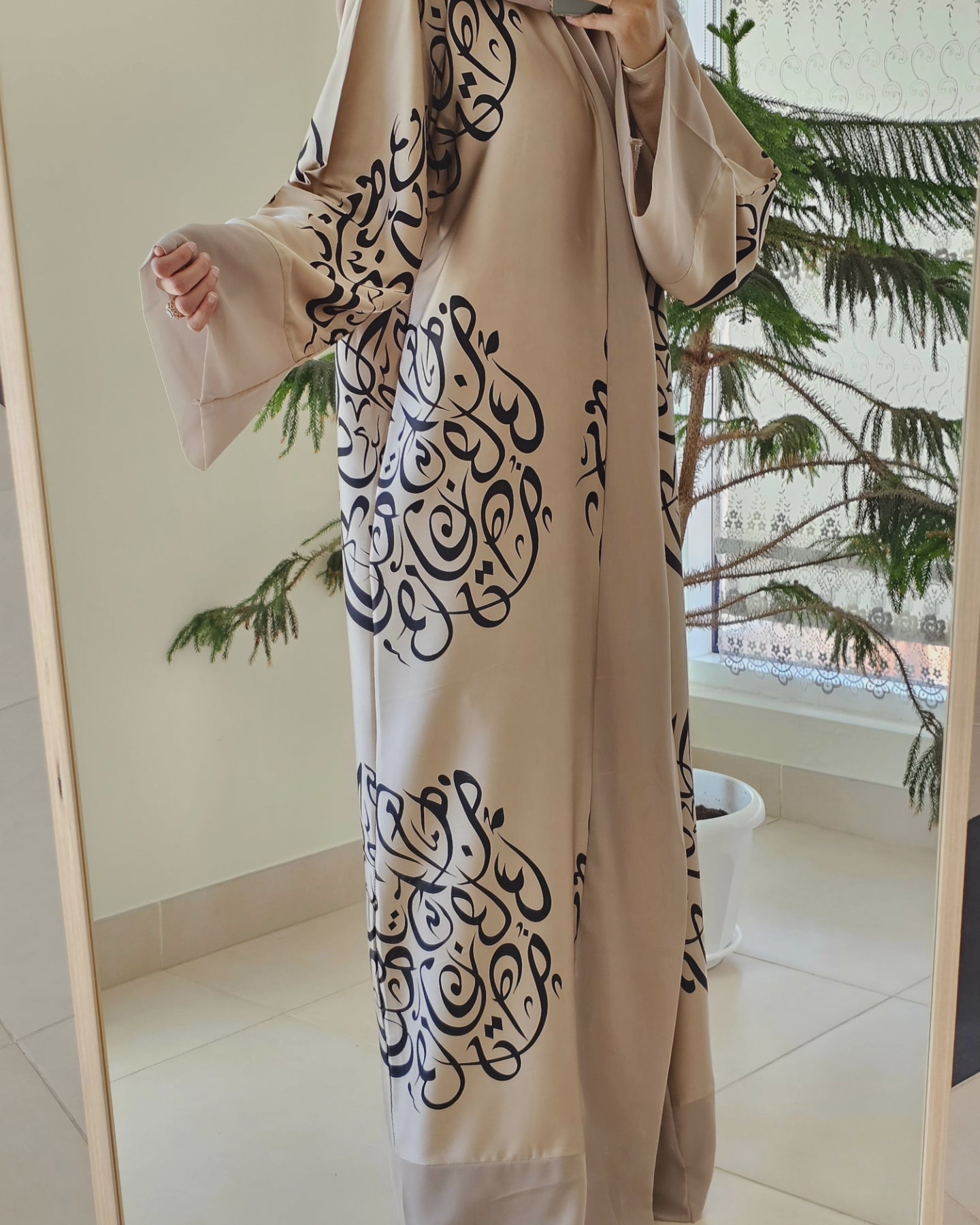 Arabic Font Silk Satin Kimono